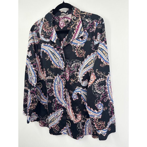 Chico's No-Iron Paisley Long Sleeve Button Up Cotton Shirt Black Sz 3 (16) XL - Picture 3 of 5